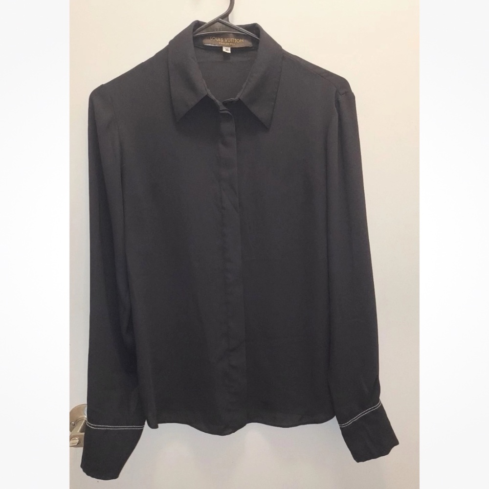 Louis Vuitton Uniforms Black Button Up Collared Blouse, Workwear, Work, 36